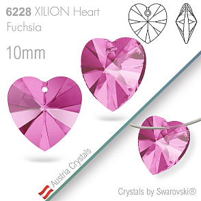 Swarovski XILION Heart 6228. Barva Fuchsia. Velikost 10mm