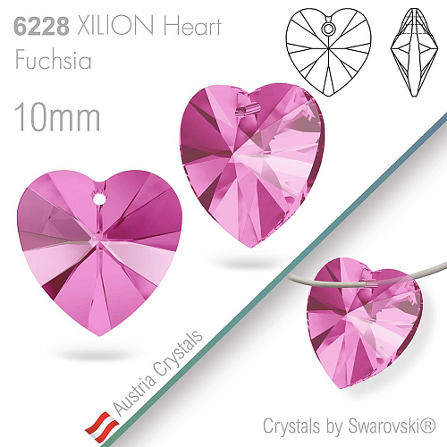 Swarovski XILION Heart 6228. Barva Fuchsia. Velikost 10mm