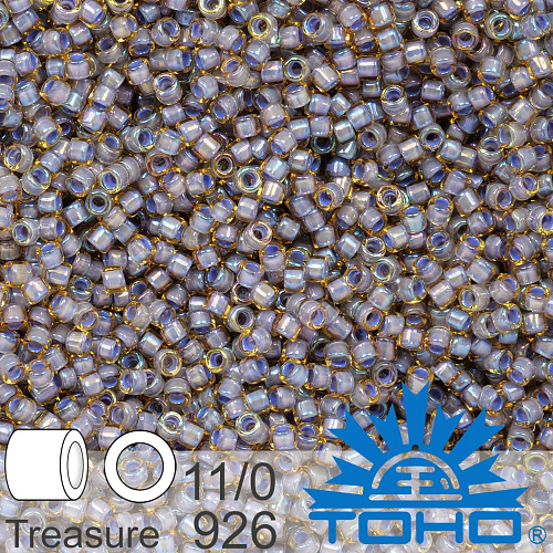 Korálky TOHO tvar TREASURE (válcové). Velikost 11/0. Barva č. 926-Inside-Color Lt Topaz/Opaque Lavender Lined . Balení 5g.