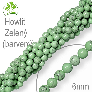 Korálky z minerálů Howlit Zelený (barvený) přírodní polodrahokam. Velikost pr.6mm. Balení 12Ks.