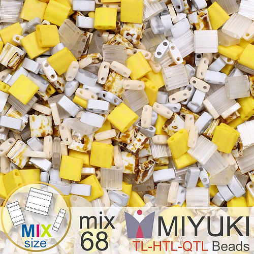 Korálky MIYUKI směs tvar TL-HTL-QTL BEADS . Barva MIX 68 Yellow / Beige . Balení 5g.