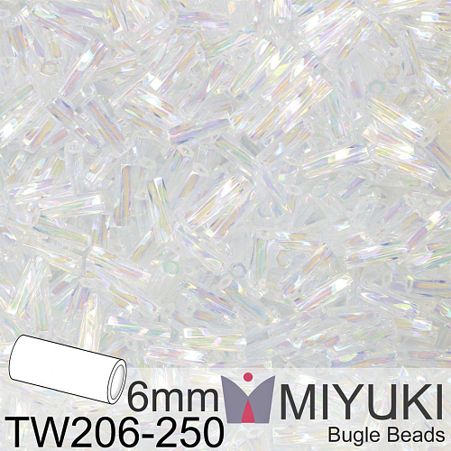 Korálky Miyuki Twisted Bugle 6mm. Barva TW206-250 Crystal AB. Balení 10g.