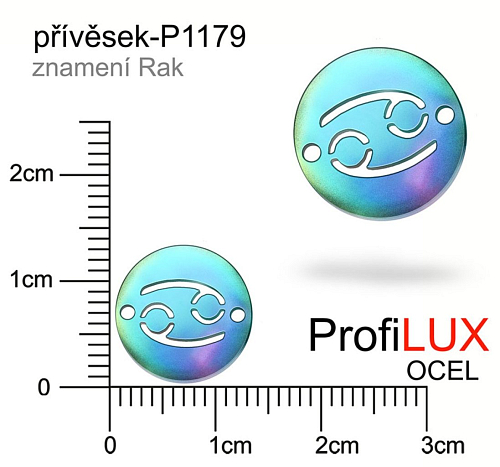 Přívěsek Chirurgická Ocel ozn-P1179 znamení Rak 2x otvor velikost pr.12mm. Barva MultiCOLOR. Řada přívěsků ProfiLUX.
