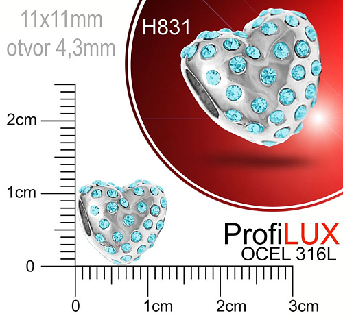 Korálek zdobený CHIRURGICKÁ OCEL ozn.-H831. Velikost 11x11mm otvor 4,3mm.