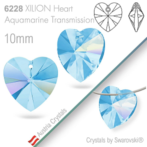 Swarovski XILION Heart 6228. Barva Aquamarine Transmission. Velikost 10mm
