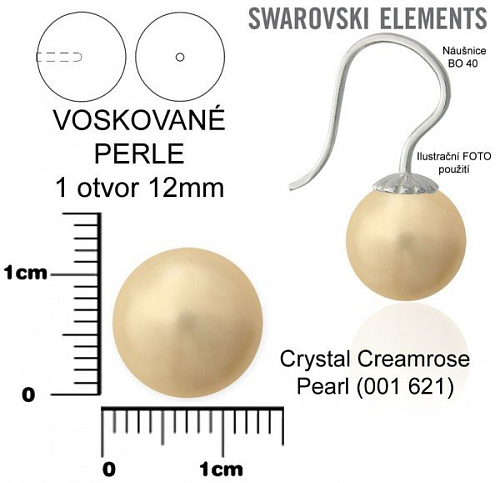 SWAROVSKI 5818 Voskované Perle 1otvor barva CRYSTAL CREAMROSE velikost 12mm.