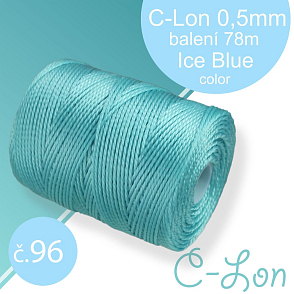Nylonová nit C-Lon pevná korálková nit. Barva 96 Ice Blue. Síla nitě 0,5mm. Balení 78m na cívce.