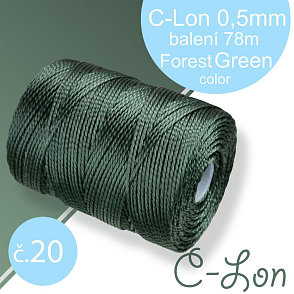 Nylonová nit C-Lon pevná korálková nit. Barva 20 Forest Green. Síla nitě 0,5mm. Balení 78m na cívce.