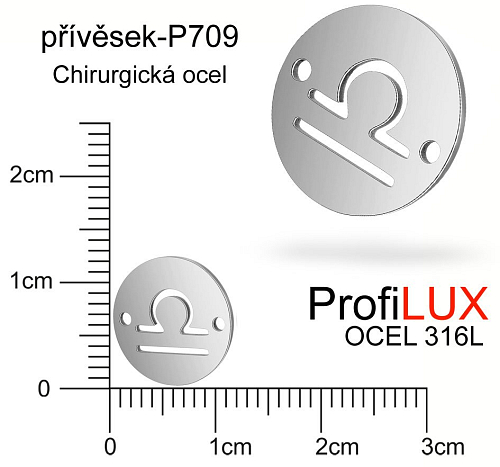 Přívěsek Chirurgická Ocel ozn-P709 znamení VÁHY 2x otvor velikost pr.12mm. Řada přívěsků ProfiLUX