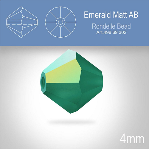 PRECIOSA Bicone MC BEAD (sluníčko) velikost 4mm. Barva EMERALD  Aurore Boreale Matt. Balení 30ks .