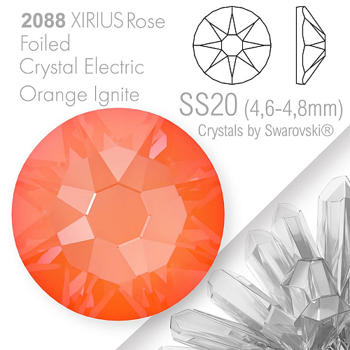 SWAROVSKI  XIRIUS Rose 2088 Foiled. Barva Crystal Electric Orange Ignite velikost SS20 (4,6-4,8mm). Balení 15Ks.