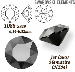 SWAROVSKI ELEMENTS 1088 XIRIUS Chaton SS29 (6,14-6,32mm) barva JET (280) Hematite (HEM). 