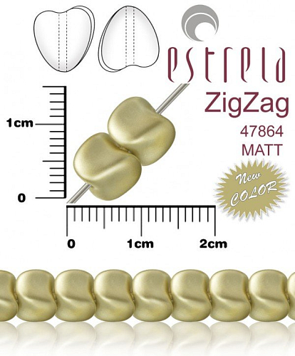 VOSKOVANÉ korále tvar ZigZag. Velikost 6x9mm. Barva 47864 (matná zlatá platina). Balení 14ks na návleku.