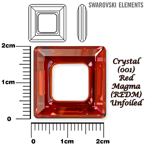SWAROVSKI ELEMENTS Square Ring barva CRYSTAL (001) RED MAGMA (REDM) velikost 20x20mm.