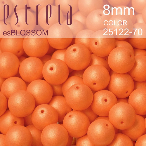 Korálky esBLOSSOM voskované tvar kulatý. Velikost 8mm. Barva 25122-70 (oranžová+listr). Balení 15ks na návleku. 