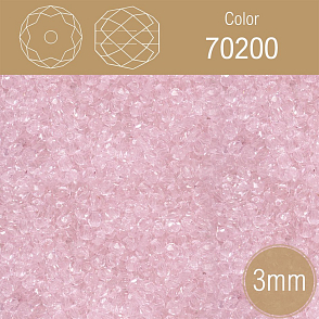 Korálky BROUŠENÉ 3mm. Barva 70200 Průhledná růžová. Balení 150Ks.