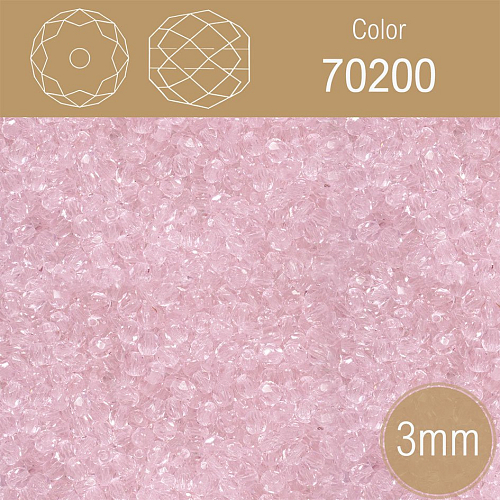 Korálky BROUŠENÉ 3mm. Barva 70200 Průhledná růžová. Balení 150Ks.