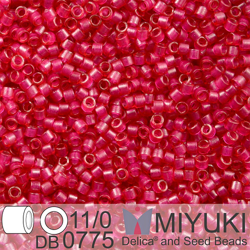 Korálky Miyuki Delica 11/0. Barva Dyed SF Tr Scarlet  DB0775. Balení 5g