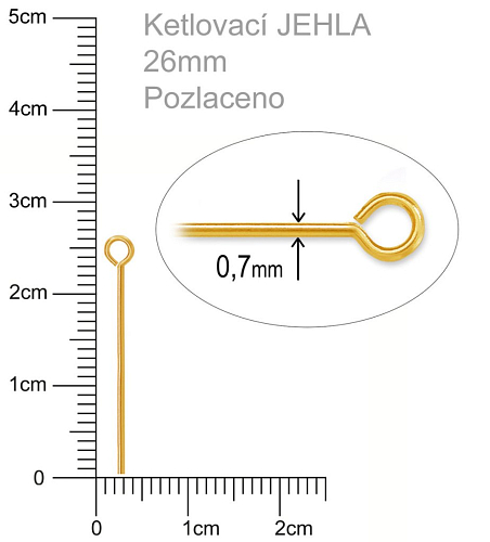 Ketlovací JEHLA  velikost 26mm. Barva zlatá.