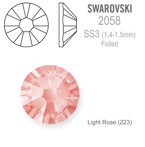 SWAROVSKI ELEMENTS No Hot-Fix FOILED velikost SS3 barva LIGHT ROSE (223). Balení 40Ks.