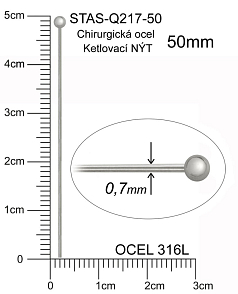 Ketlovací NÝT s KULIČKOU CHIRURGICKÁ OCEL ozn.-STAS-Q217-50. velikost 50mm.Průměr drátu 0,7mm