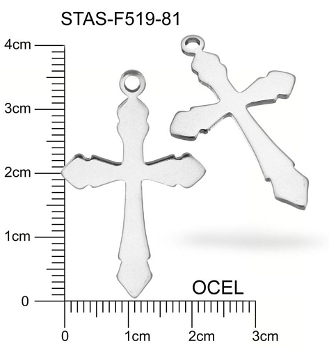 Přívěsek CHIRURGICKÁ OCEL ozn.-STAS-F519-81 tvar Křížek velikost 36x21mm tl.1,0mm.