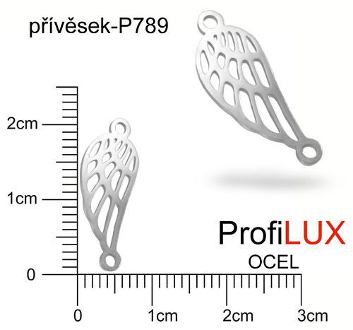 Přívěsek Chirurgická Ocel ozn-P789 ANDĚLSKÉ křídlo 2x očko velikost 20x7mm. Řada přívěsků ProfiLUX