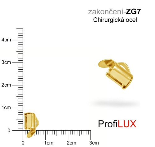 Zakončení na náramky chirurgická ocel. Ozn. ZG7. Velikost otvor 3,5mm délka 7mm. Barva POZLACENO.