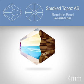 PRECIOSA Bicone MC BEAD (sluníčko) velikost 4mm. Barva SMOKED TOPAZ  Aurore Boreale. Balení 31ks .