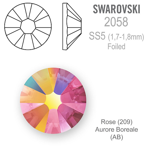 SWAROVSKI 2058 FOILED velikost SS5 barva ROSE AURORE BOREALE