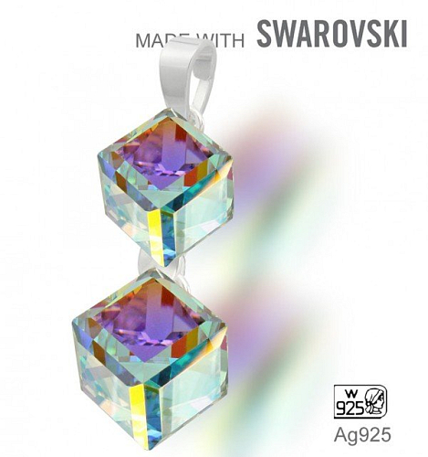 Přívěsek Made with Swarovski 4841 Crystal (001) Aurore Boreale (AB) 6 a 8mm+šlupna Ag925