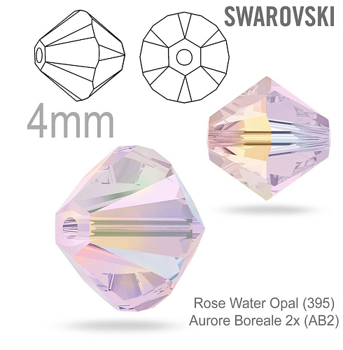 Swarovski 5328 XILION Bead barva Rose Water Opal (395) Aurore Boreale 2x (AB2) velikost 4mm. Balení 20Ks
