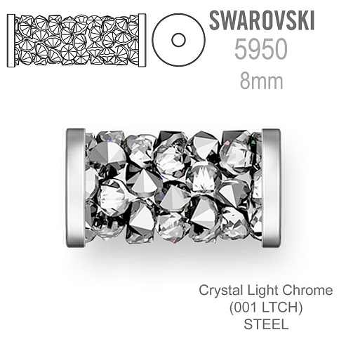 Swarovski 5950 Fine Rocks Tube barva Crystal Light Chrome (001 LTCH)  STEEL velikost 6x8mm