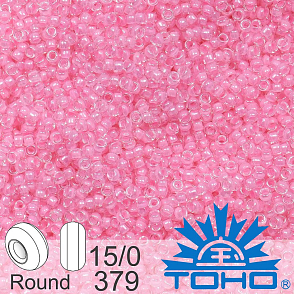 Korálky TOHO tvar ROUND (kulaté). Velikost 15/0. Barva č. 379-Inside-Color Crystal/Cotton Candy Lined . Balení 5g.