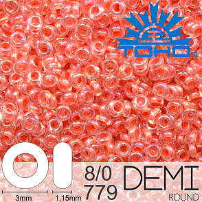 Korálky TOHO Demi Round 8/0. Barva 779 Inside-Color Rainbow Crystal/Salmon-Lined. Balení 5g