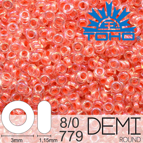 Korálky TOHO Demi Round 8/0. Barva 779 Inside-Color Rainbow Crystal/Salmon-Lined. Balení 5g