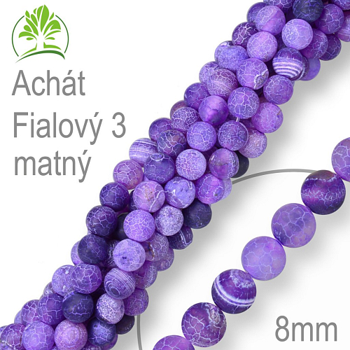 Korálky z minerálů Achát Fialový 3 matný přírodní polodrahokam. Velikost pr.8mm. Balení 10Ks.