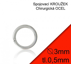 KROUŽEK spojovací-CHIRURGICKÁ OCEL 316L. Velikost venkovní pr.3,0mm tl.0,5mm.