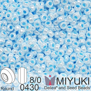 Korálky Miyuki Round 8/0. Barva 0430 Aqua Lined White Pearl. Balení 5g