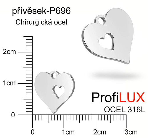 Přívěsek Chirurgická Ocel ozn-P696 SRDCE velikost 12x13mm. Řada přívěsků ProfiLUX