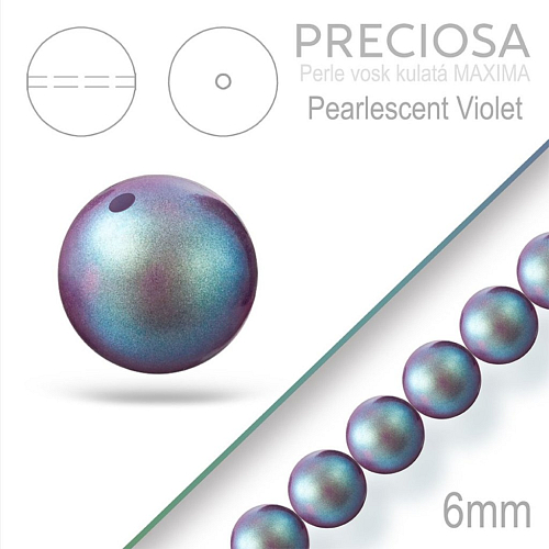 Preciosa Perle voskovaná kulatá MAXIMA barva Pearlescent Violet velikost 6mm. Balení návlek 21Ks.