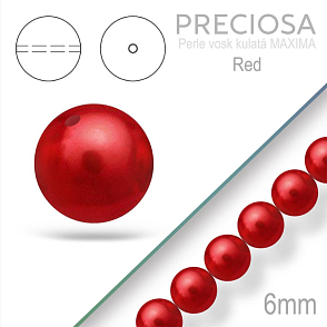 PRECIOSA Voskované Perle barva RED velikost 6mm. Balení návlek 21Ks.