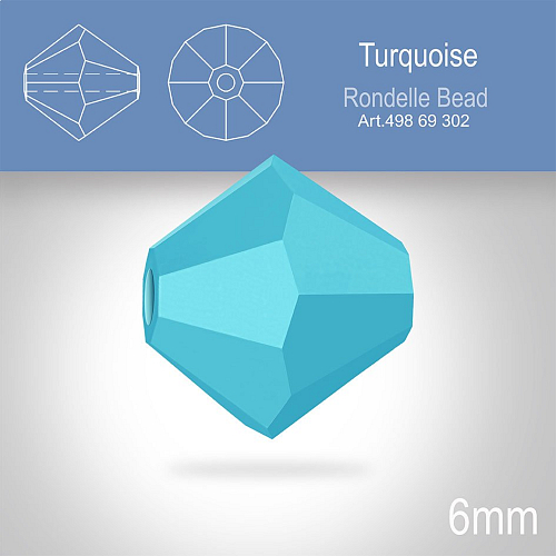 PRECIOSA Bicone MC BEAD (sluníčko) velikost 6mm. Barva TURQOISE. Balení 18ks .