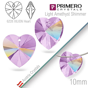 Korálky PRIMERO Crystals. Tvar 6228 XILION Heart. Barva Light Amethyst Shimmer. Velikost 10mm