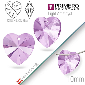 Korálky PRIMERO Crystals. Tvar 6228 XILION Heart. Barva Light Amethyst. Velikost 10mm
