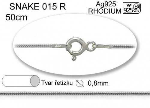 Řetízek Ag925+RHODIUM. Ozn-SNAKE 015 R. Délka 50cm. Váha 2,37g. 
