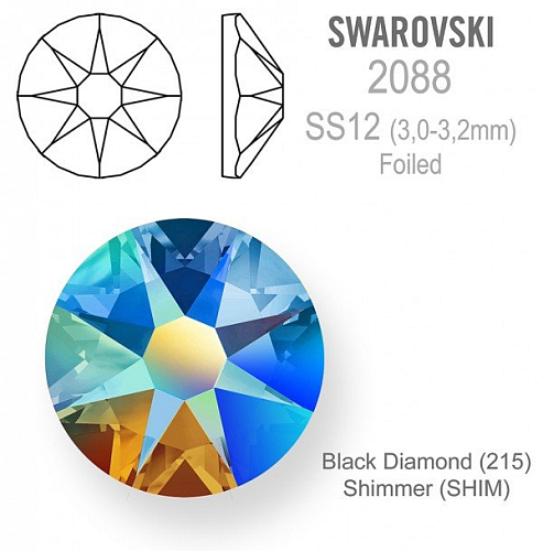 SWAROVSKI 2088 XIRIUS FOILED velikost SS12 barva Black Diamond Shimmer 