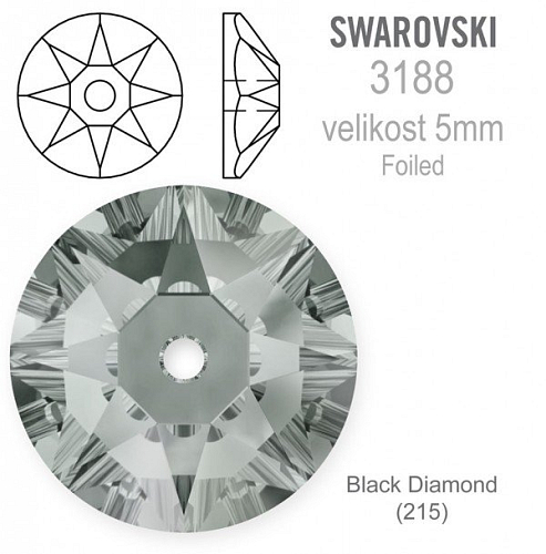 Swarovski 3188 XIRIUS Lochrose našívací kameny velikost pr.5mm barva Black Diamond 
