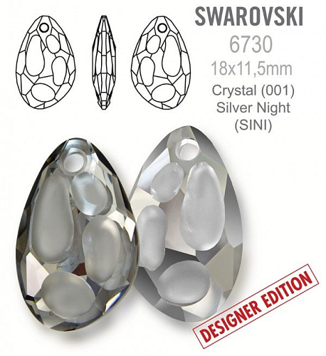 Swarovski 6730 Radiolarian Pendant PF velikost 18x11,5mm. Barva Crystal Silver Night 
