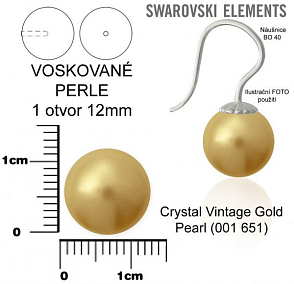 SWAROVSKI 5818 Voskované Perle 1otvor barva CRYSTAL VINTAGE GOLD PEARL velikost 12mm. 